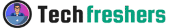 Tech Freshers logo featuring a cartoon boy with a laptop, representing IT students and freshers