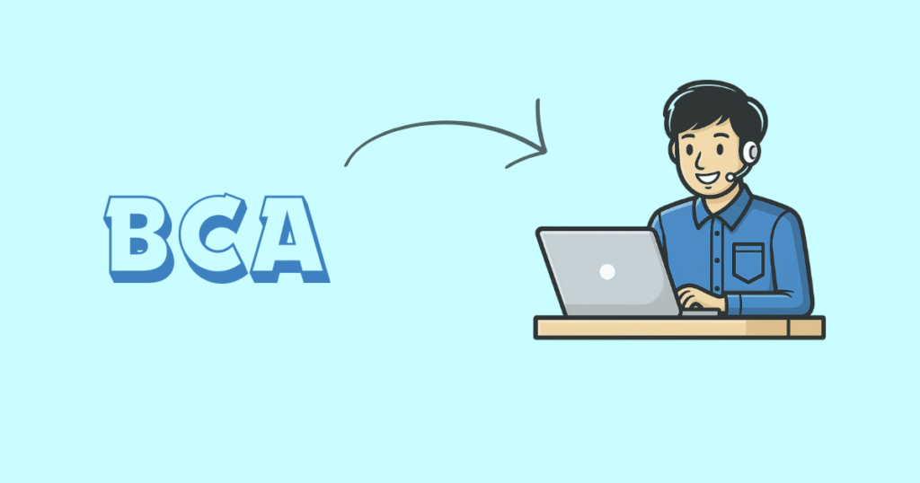 BCA student transitioning into an IT job, illustrated with a laptop and headset