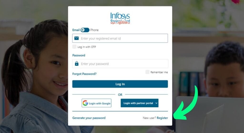 Infosys Springboard registration login page for new users