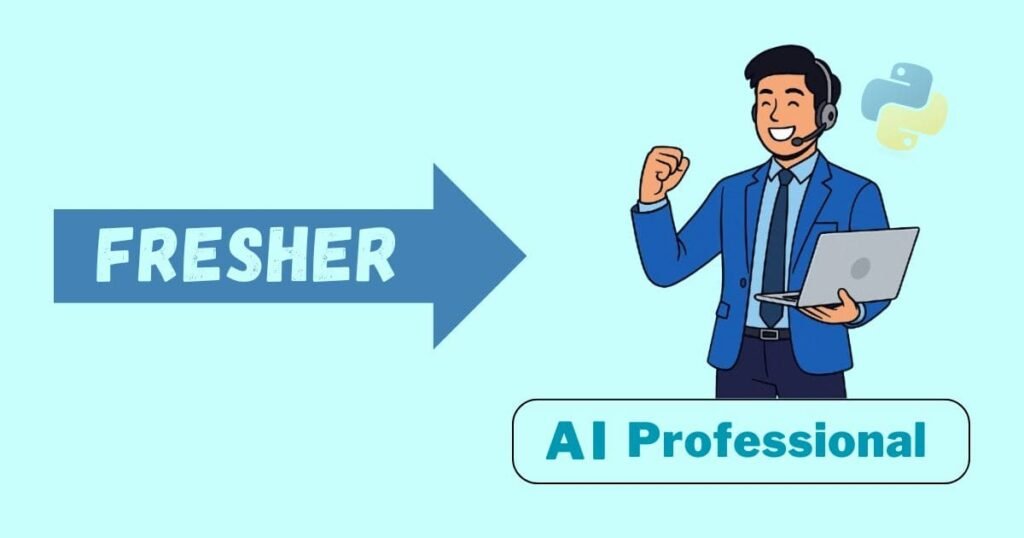 IT fresher transitioning to AI professional career in India with Python programming symbols in light color