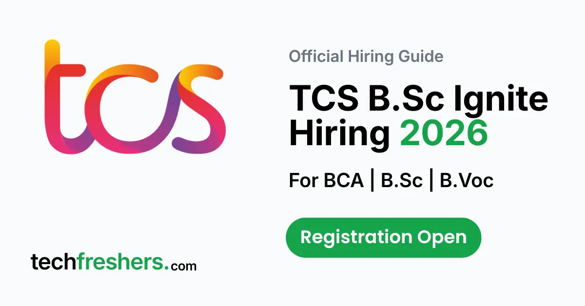 Featured image for TCS B.Sc Ignite Hiring 2026 showing eligibility for BCA, B.Sc and B.Voc graduates.